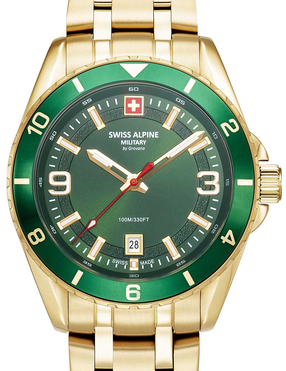 Swiss Alpine Military 7034.1114 Mens Watch Sierra gold green 42mm 10ATM