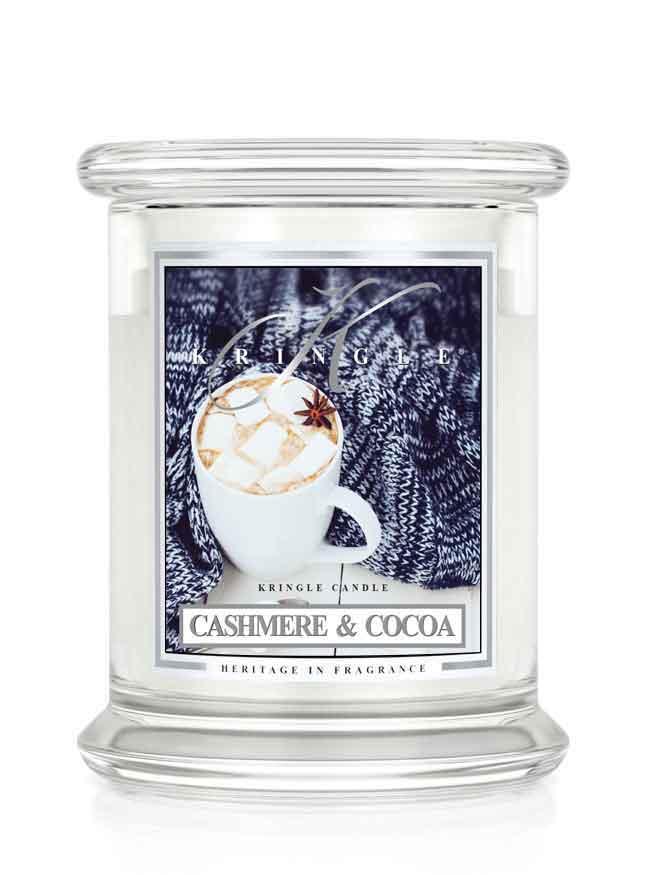 Kringle Candle Cashmere & Cocoa średnia świeca zapachowa z 2 knotami (411 g)