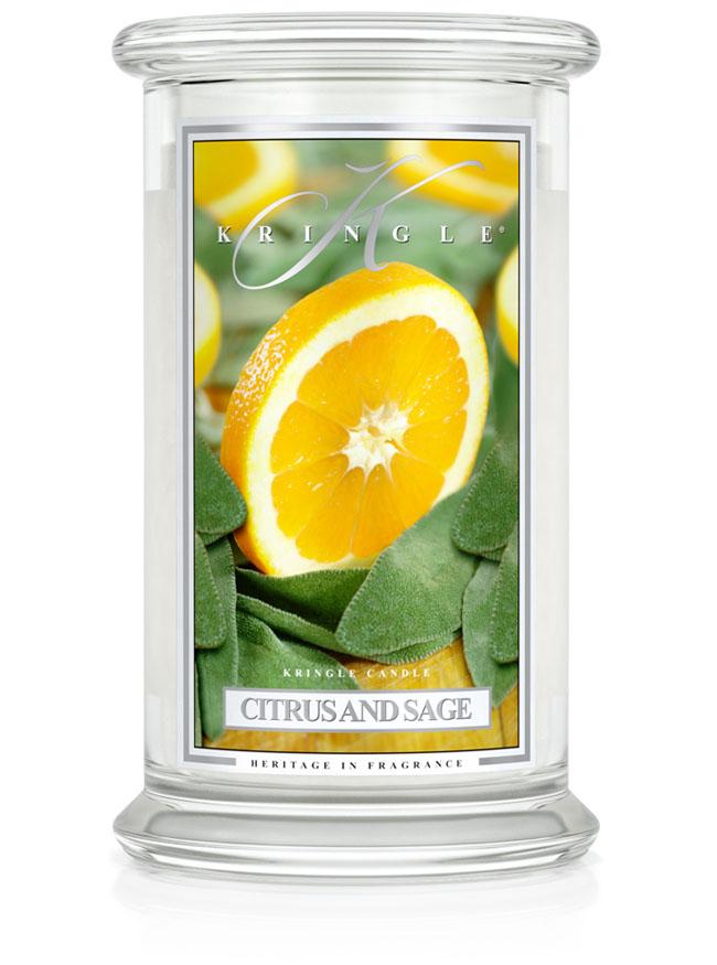 Kringle Candle CITRUS & SAGE duża świeca zapachowa z 2 knotami (624 g)