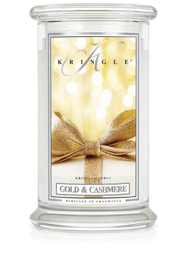 Kringle Candle Gold & Cashmere duża świeca zapachowa z 2 knotami (624 g)