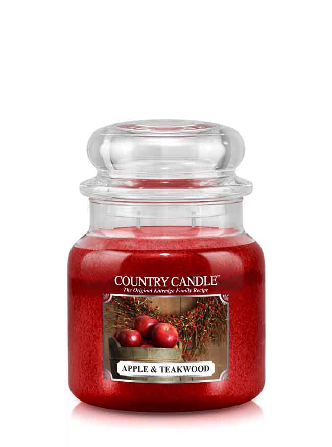 Country Candle Apple & Teakwood średnia świeca zapachowa z 2 knotami (453 g)