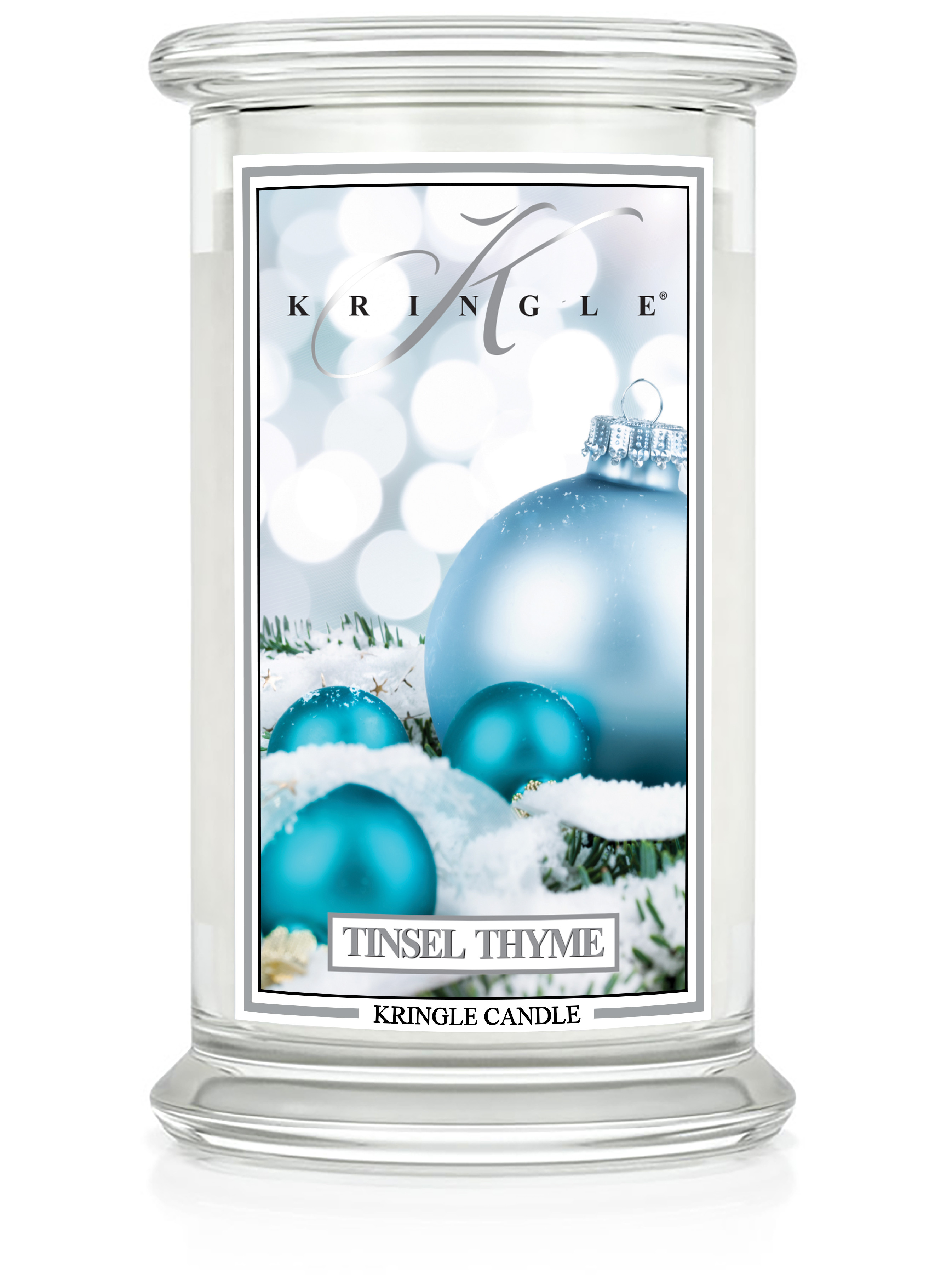 Kringle Candle Tinsel & Thyme duża świeca zapachowa z 2 knotami (624 g)