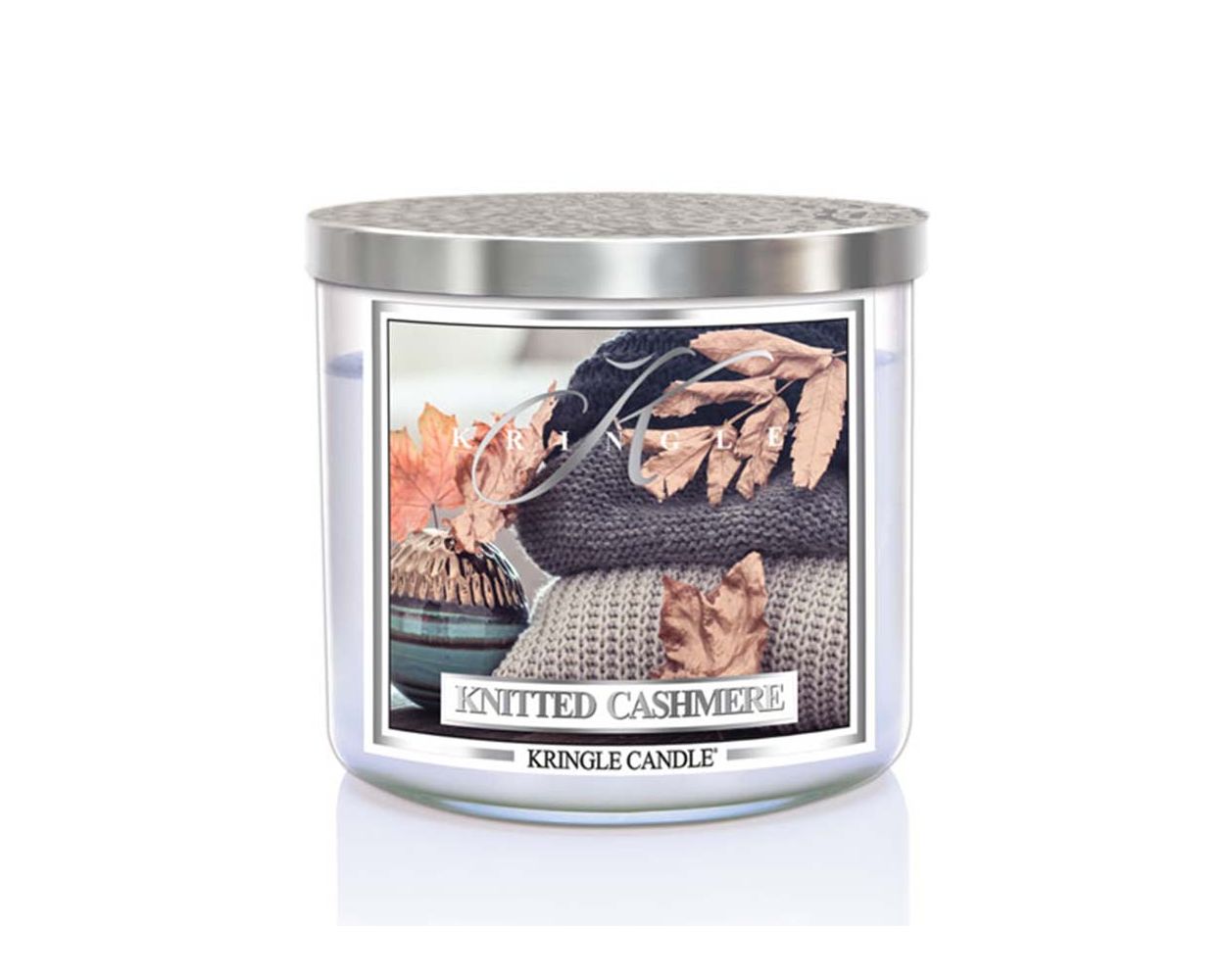 Świeca zapachowa Kringle Candle Knitted Cashmere z 3 knotami 411g