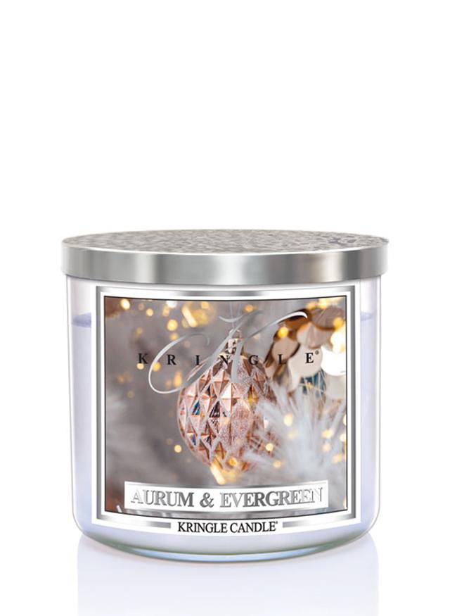 Świeca zapachowa Kringle Candle Aurum Evergreen z 3 knotami 411g