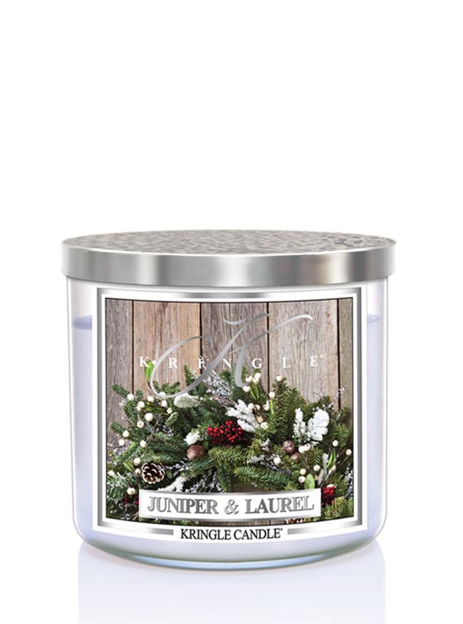 Świeca zapachowa Kringle Candle Juniper Laurel z 3 knotami 411g