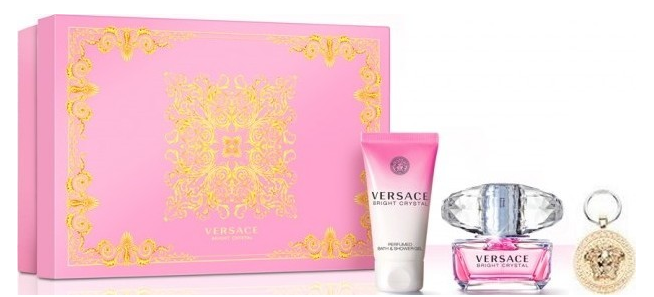 Versace Bright Crystal Zestaw upominkowy, woda toaletowa 90ml + mleczko do ciała 100ml + breloczek